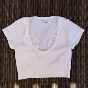 aerie Superchill Ribbed Lace-Trim Top